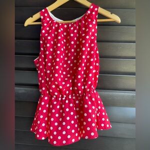 Sleeveless Peplum Blouse Red with White Polka Dots Size Medium